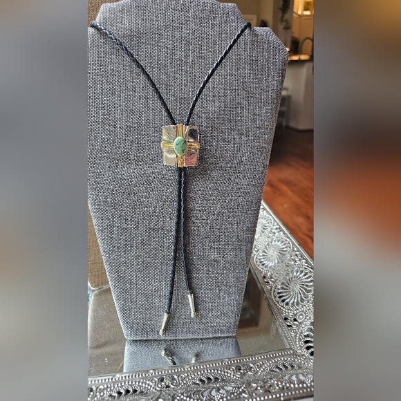 Bolo Silver And Gold Tones With Turquoise Stone #1935 - Picture 2 of 10